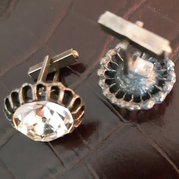 Vintage Cuff Links Cut Glass In Silver Tone Setting ⚡️BUY 3 for $55⚡️ - Picture 3 of 8